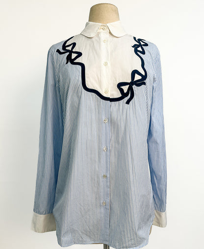 00s Cotton Pinstriped Button Up with Bows / Bust 36