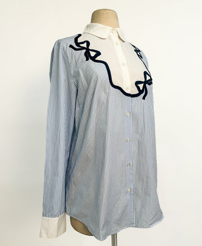 00s Cotton Pinstriped Button Up with Bows / Bust 36