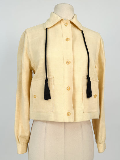 1950s Pale Yellow Linen Jacket with Tassels / Bust 36