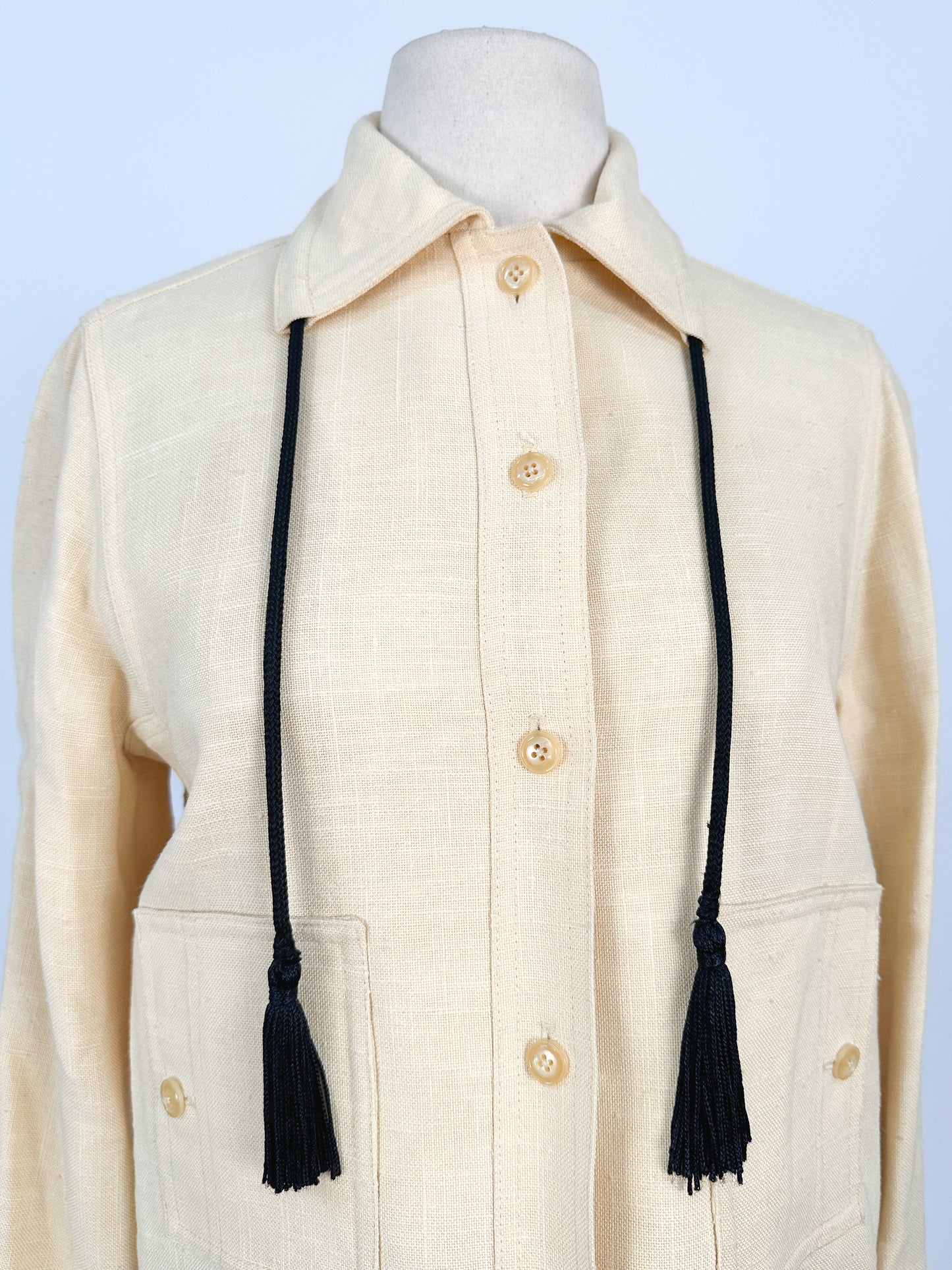1950s Pale Yellow Linen Jacket with Tassels / Bust 36