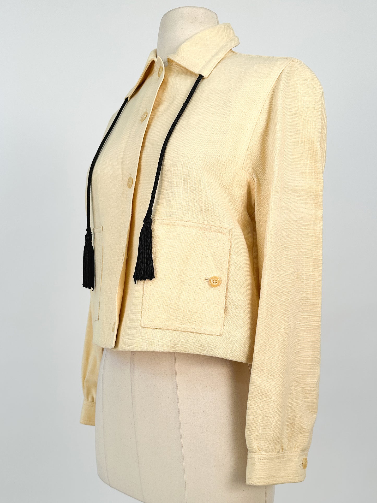 1950s Pale Yellow Linen Jacket with Tassels / Bust 36