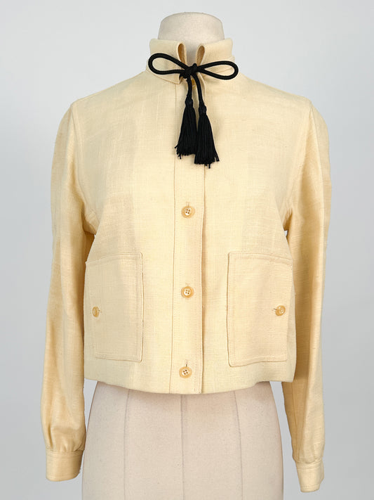 1950s Pale Yellow Linen Jacket with Tassels / Bust 36