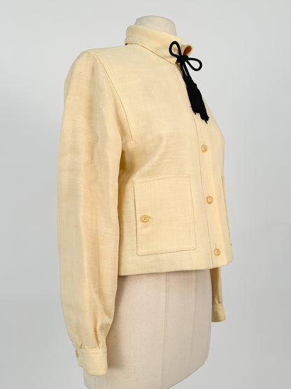 1950s Pale Yellow Linen Jacket with Tassels / Bust 36