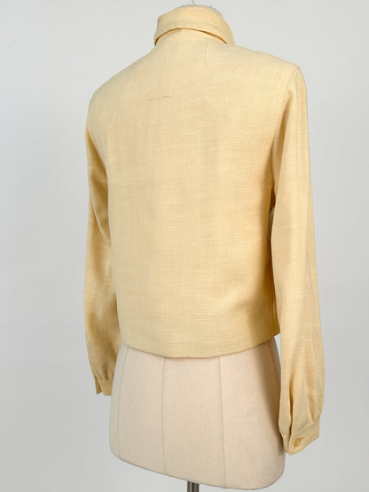 1950s Pale Yellow Linen Jacket with Tassels / Bust 36