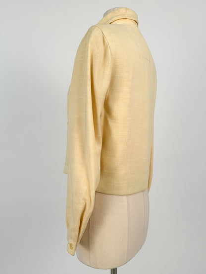 1950s Pale Yellow Linen Jacket with Tassels / Bust 36