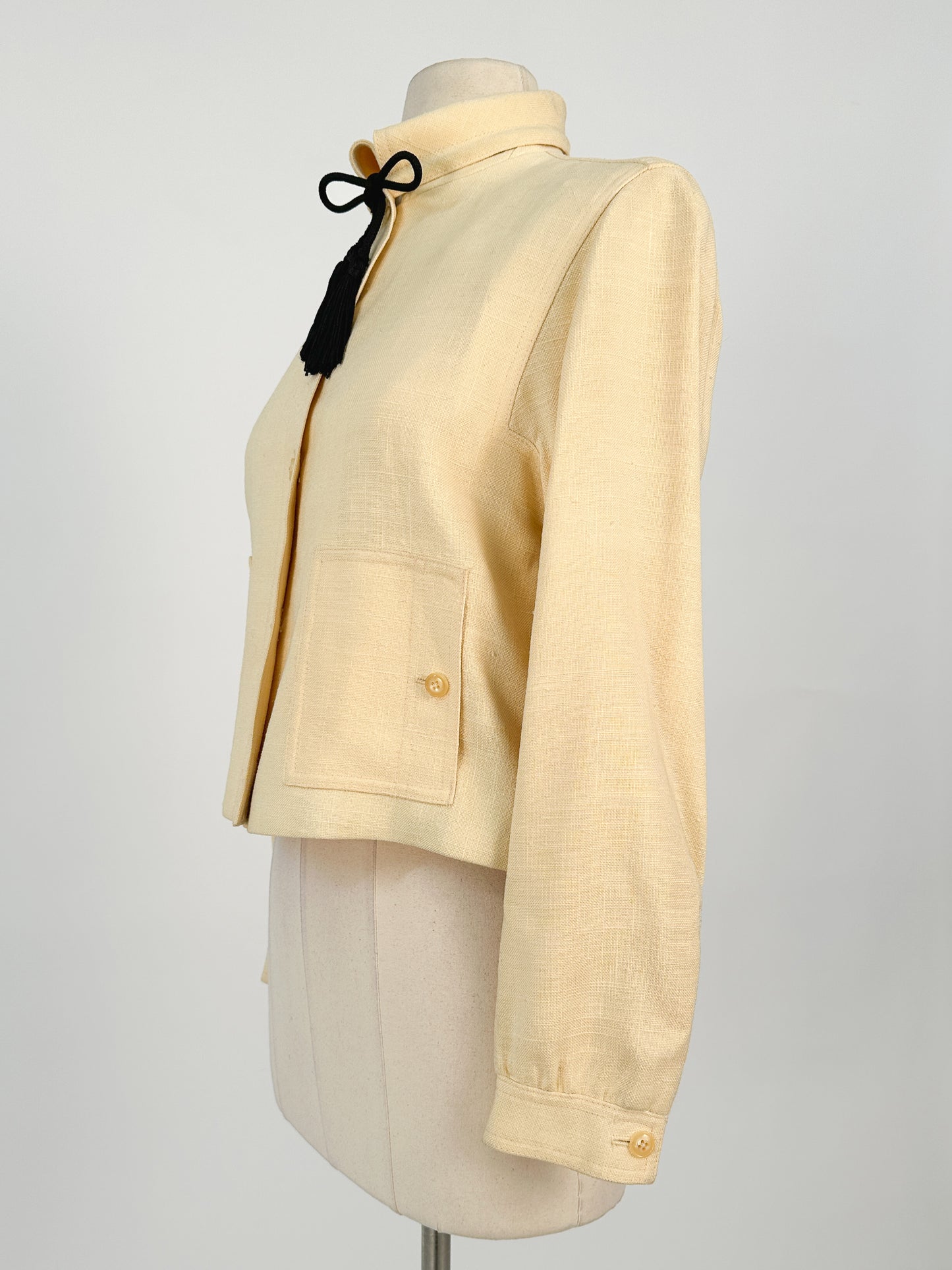 1950s Pale Yellow Linen Jacket with Tassels / Bust 36