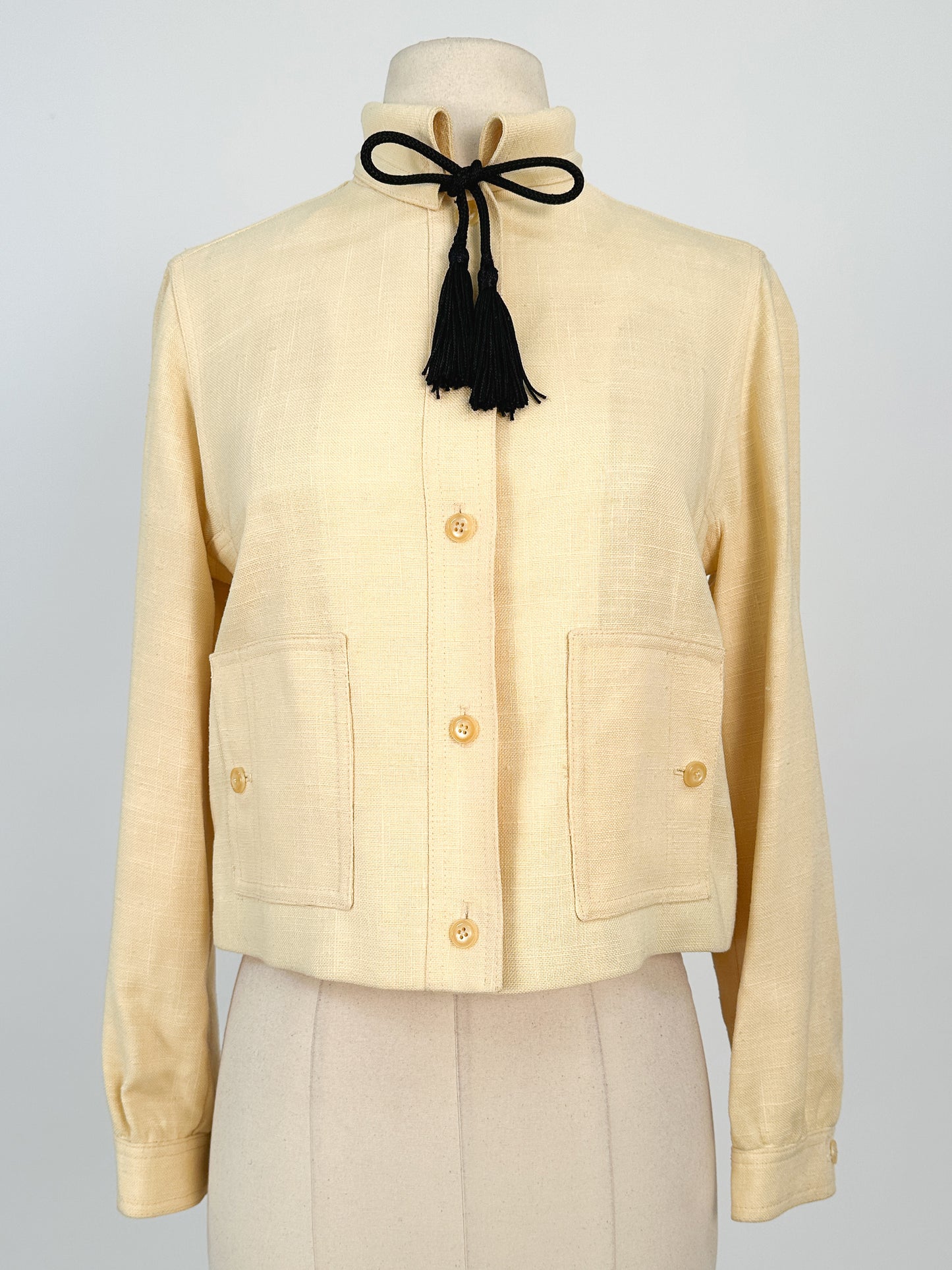 1950s Pale Yellow Linen Jacket with Tassels / Bust 36