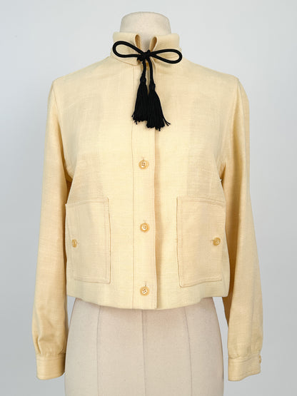 1950s Pale Yellow Linen Jacket with Tassels / Bust 36