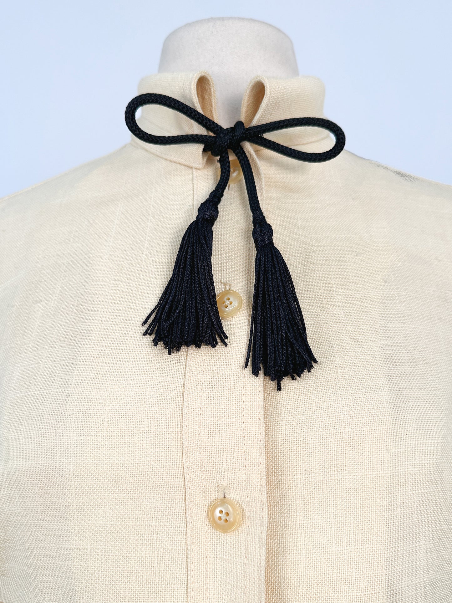 1950s Pale Yellow Linen Jacket with Tassels / Bust 36