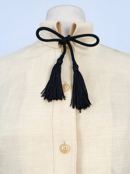 1950s Pale Yellow Linen Jacket with Tassels / Bust 36