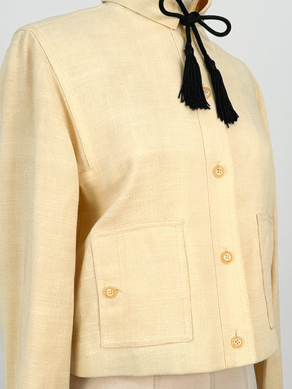 1950s Pale Yellow Linen Jacket with Tassels / Bust 36