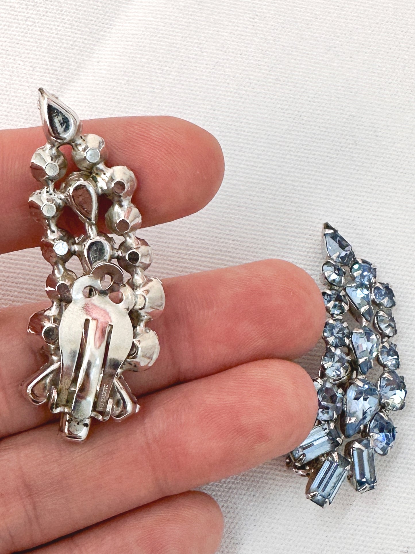 1950s Blue Rhinestone Statement Earrings