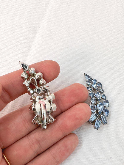 1950s Blue Rhinestone Statement Earrings