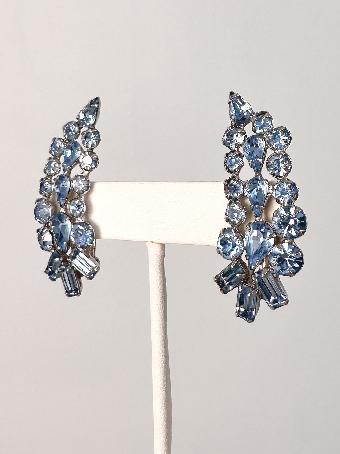 1950s Blue Rhinestone Statement Earrings