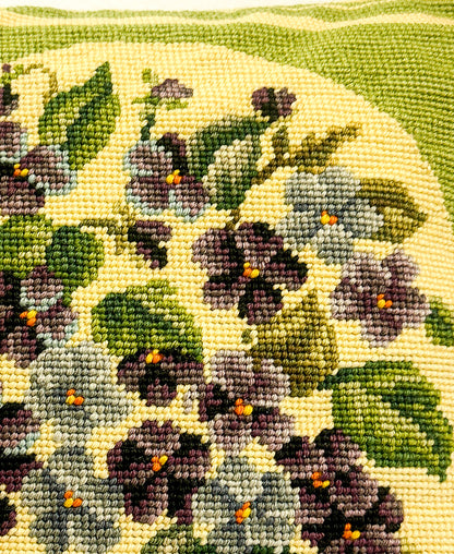 1940-50s Needlepoint Violets Throw Pillow