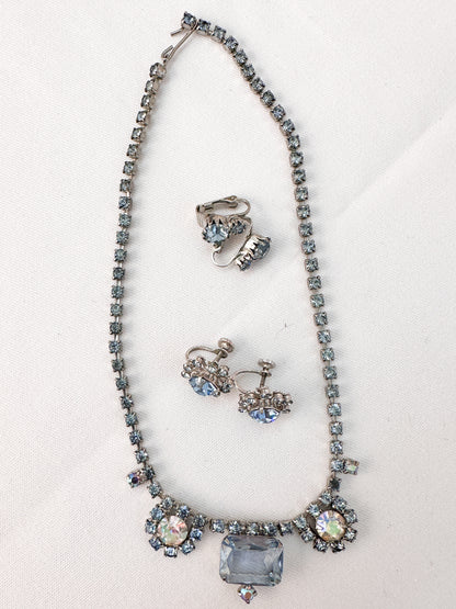 1950s Blue Rhinestone Necklace Set