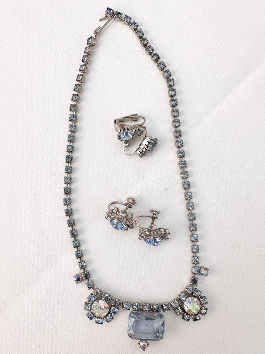 1950s Blue Rhinestone Necklace Set