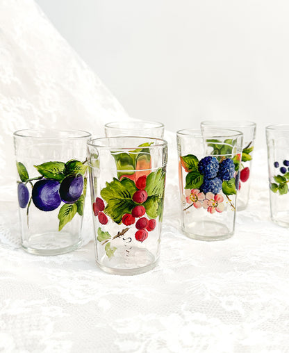 Vintage Hand-Painted Summer Fruit Juice Glasses