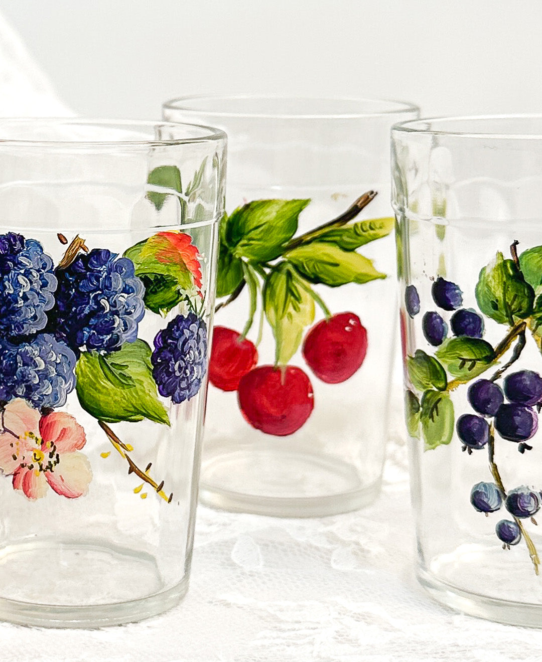 Vintage Hand-Painted Summer Fruit Juice Glasses
