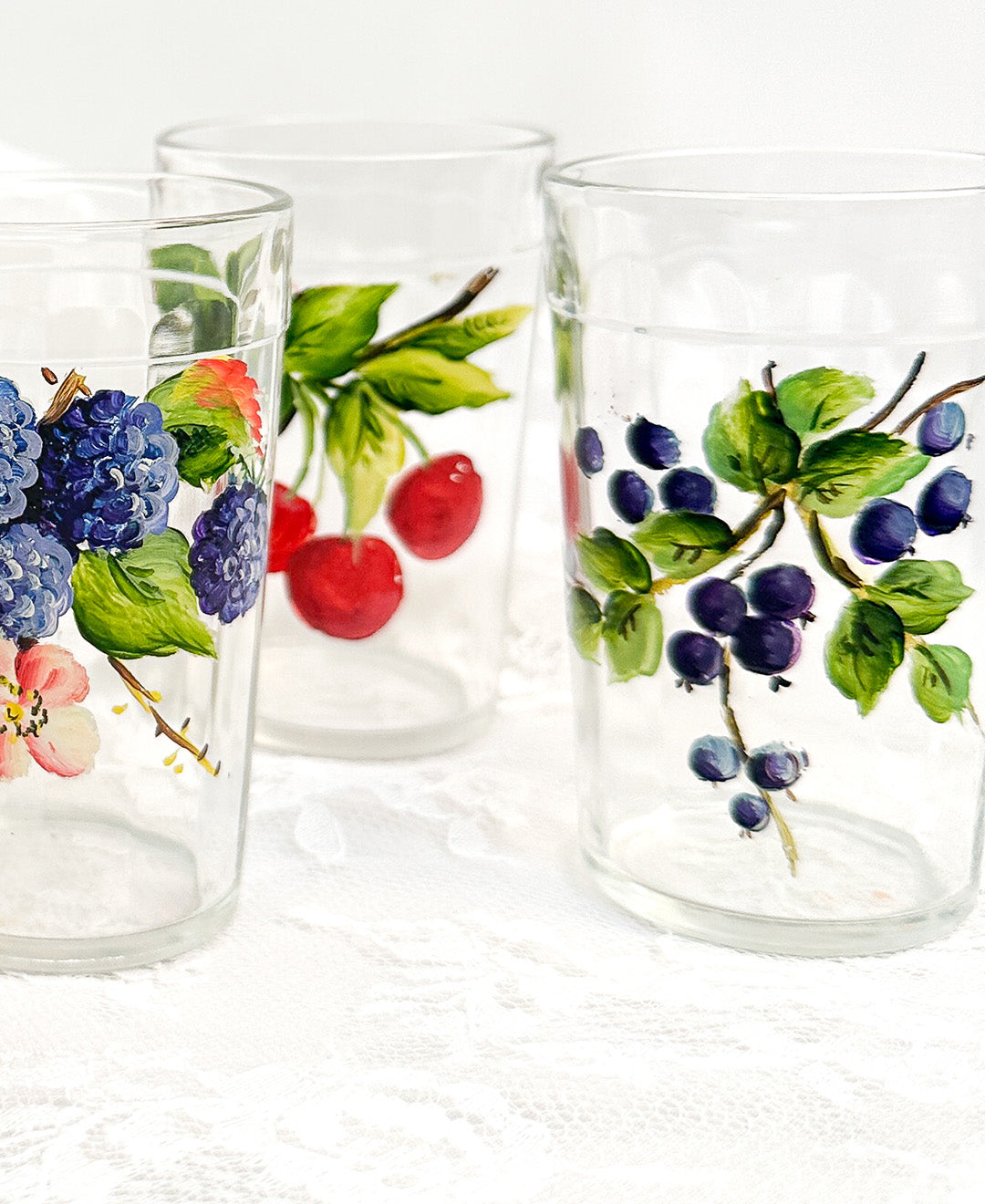 Vintage Hand-Painted Summer Fruit Juice Glasses