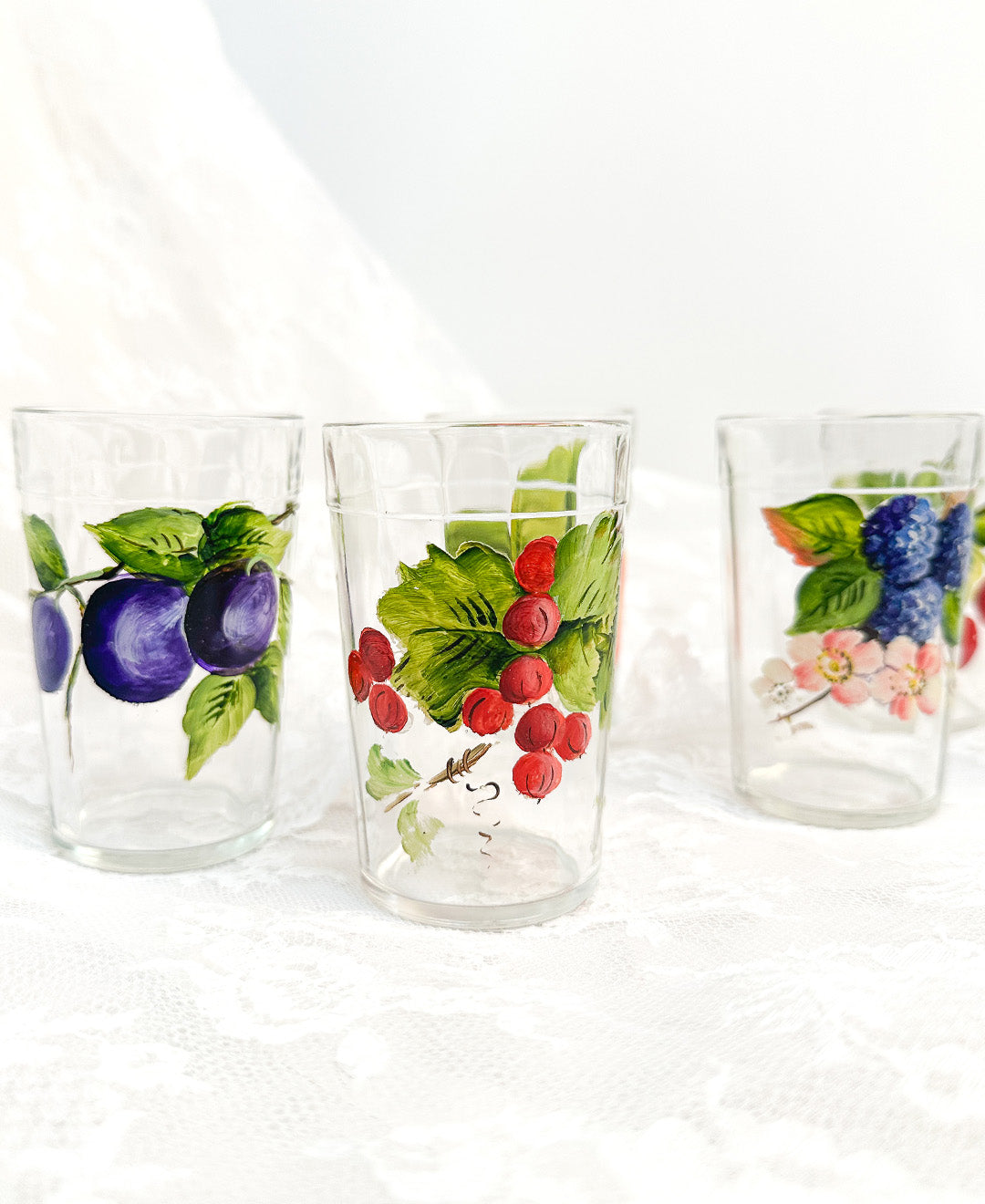 Vintage Hand-Painted Summer Fruit Juice Glasses