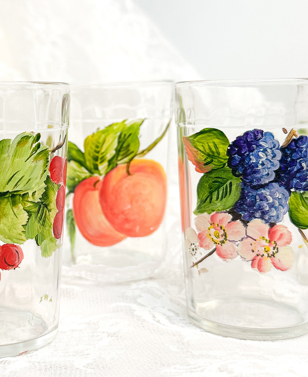 Vintage Hand-Painted Summer Fruit Juice Glasses