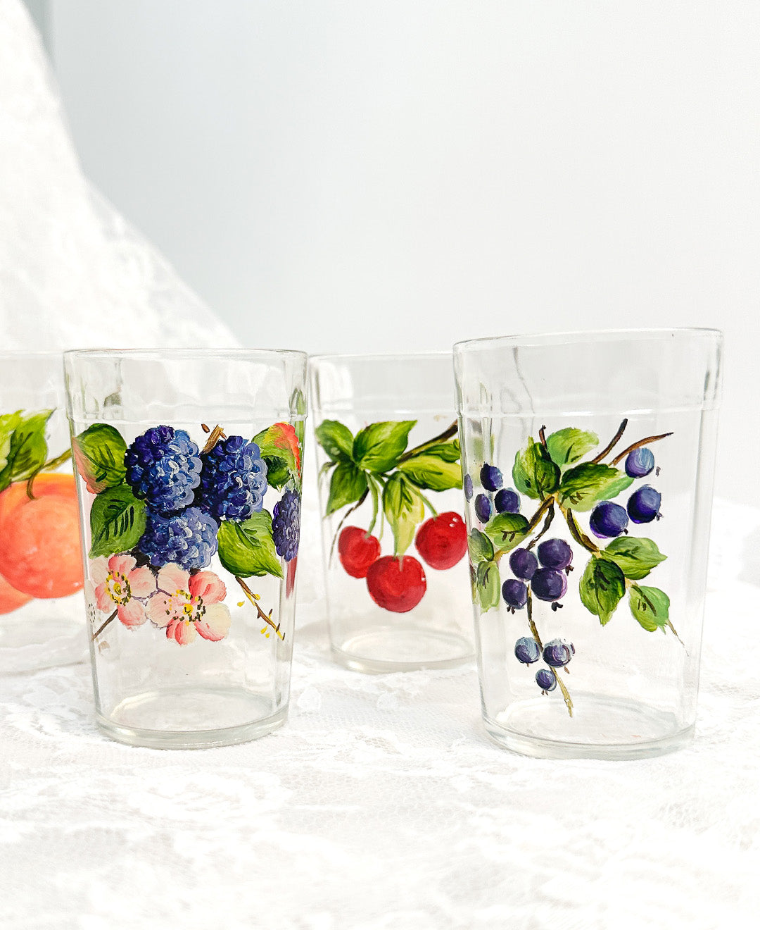 Vintage Hand-Painted Summer Fruit Juice Glasses