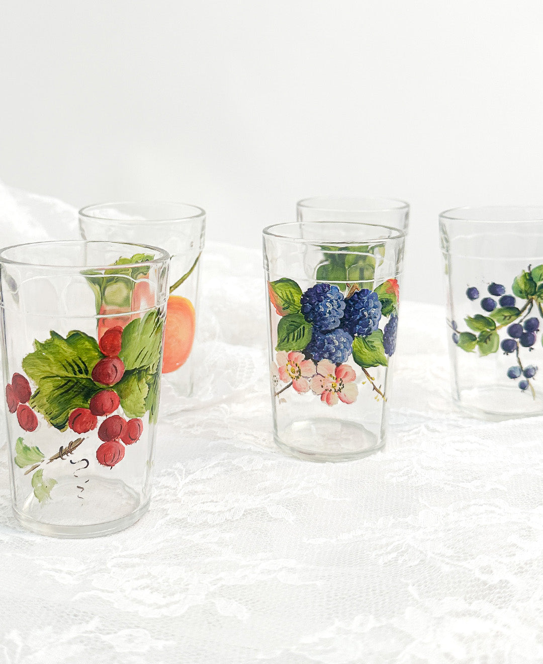 Vintage Hand-Painted Summer Fruit Juice Glasses