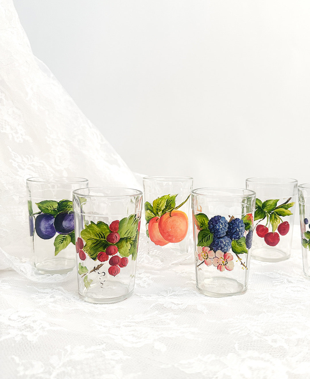 Vintage Hand-Painted Summer Fruit Juice Glasses