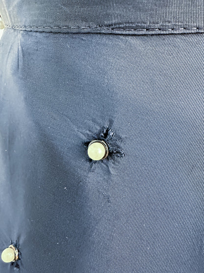 1950s Navy Taffeta Two-Piece Ensemble Adorned with Pearls / Waist 28