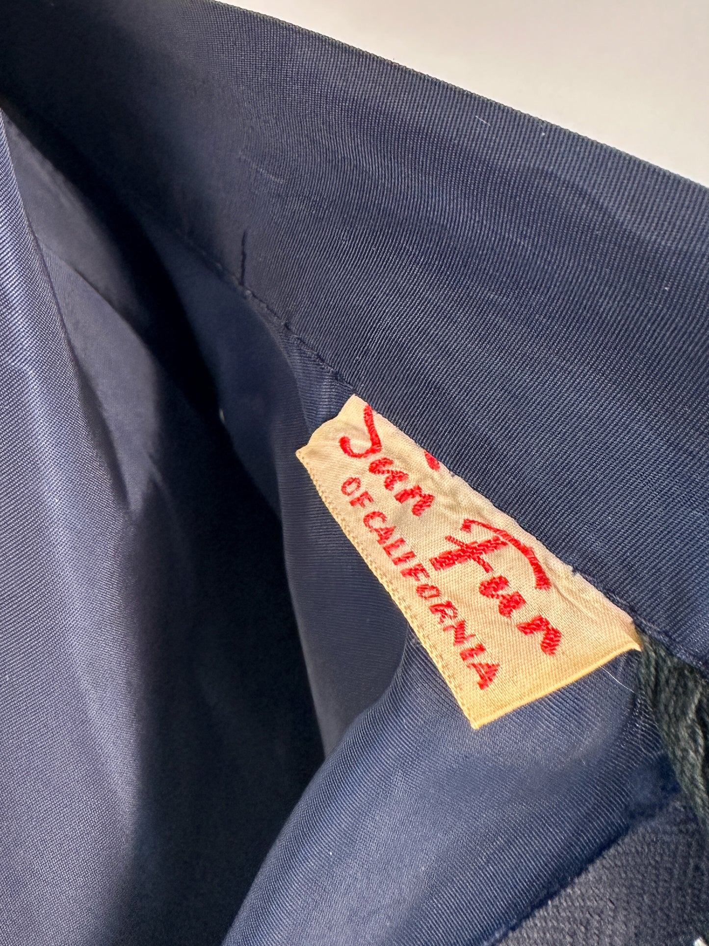 1950s Navy Taffeta Two-Piece Ensemble Adorned with Pearls / Waist 28