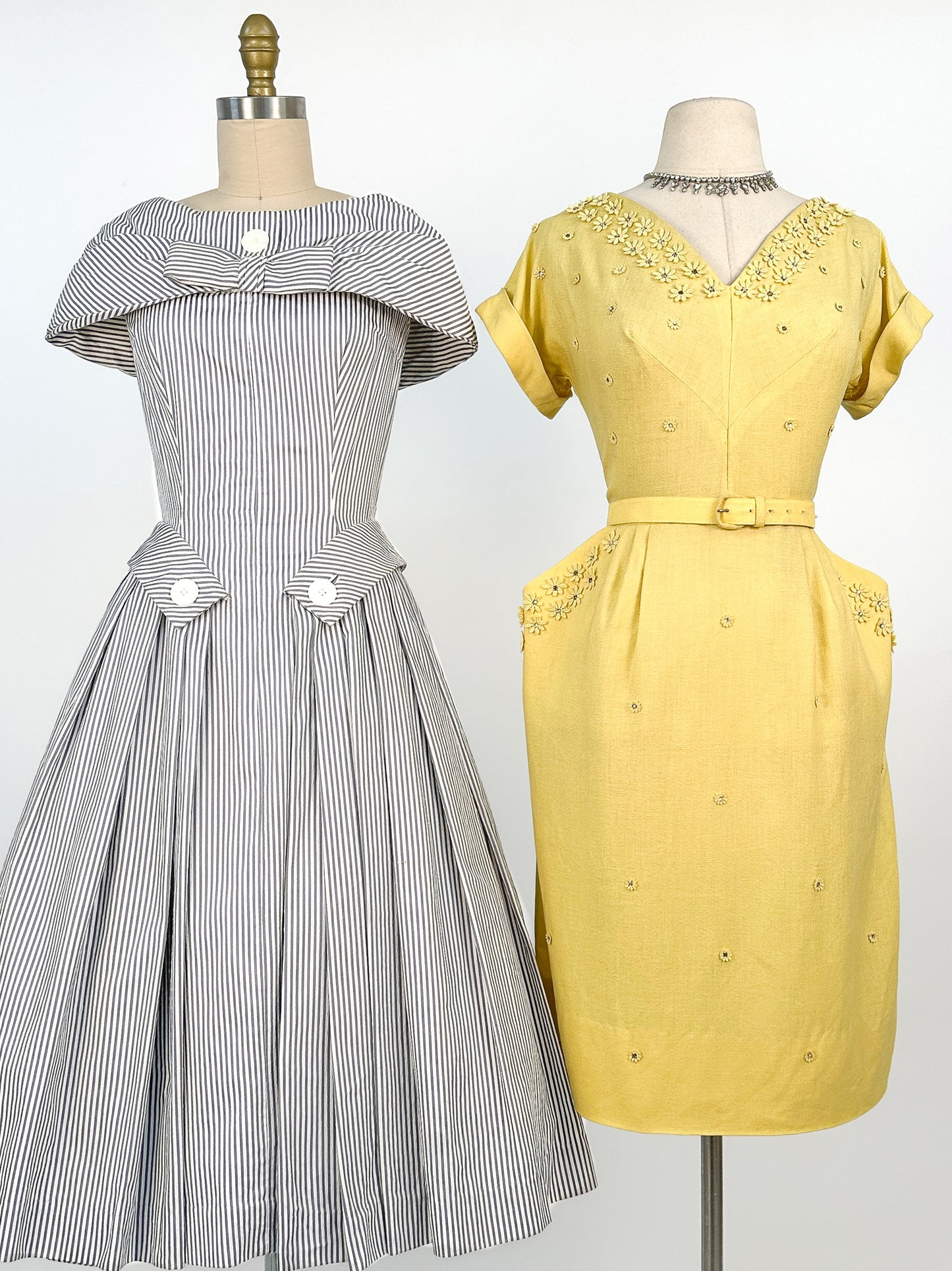 1950s Lemon Yellow Linen Wiggle Dress / Waist 28