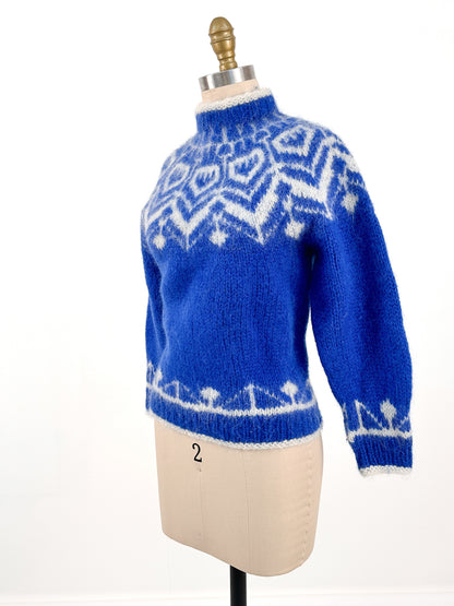 1950s Hand Knit Norwegian Mohair Ski Sweater / Bust 38