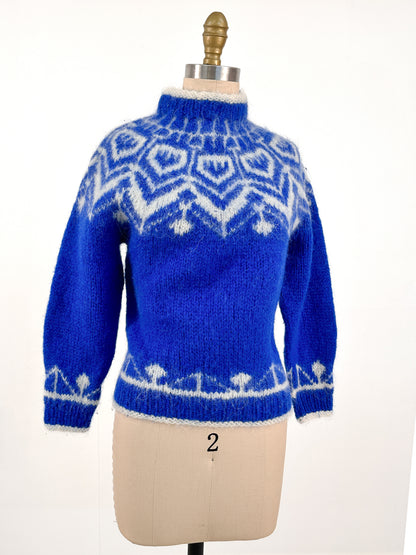 1950s Hand Knit Norwegian Mohair Ski Sweater / Bust 38