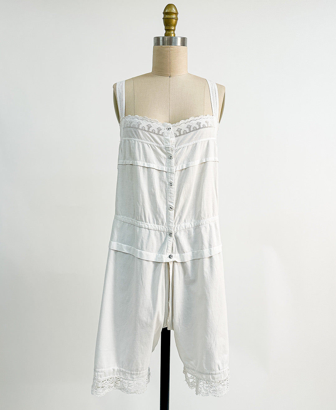 Antique White Cotton Romper with Anglaise Trim / Fits up to a Bust 38