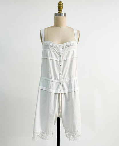 Antique White Cotton Romper with Anglaise Trim / Fits up to a Bust 38