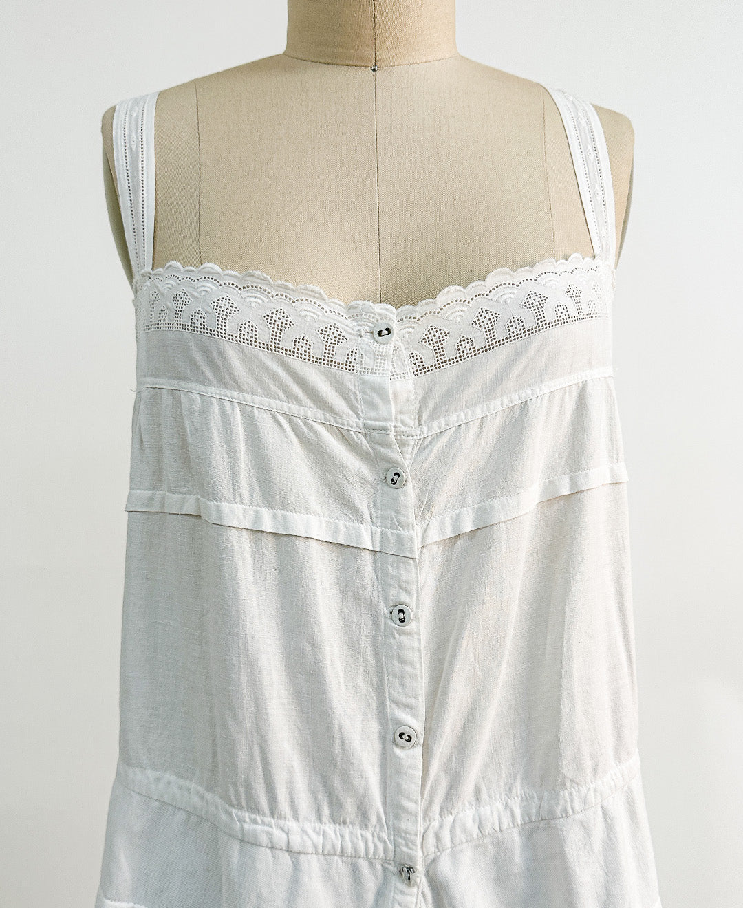 Antique White Cotton Romper with Anglaise Trim / Fits up to a Bust 38
