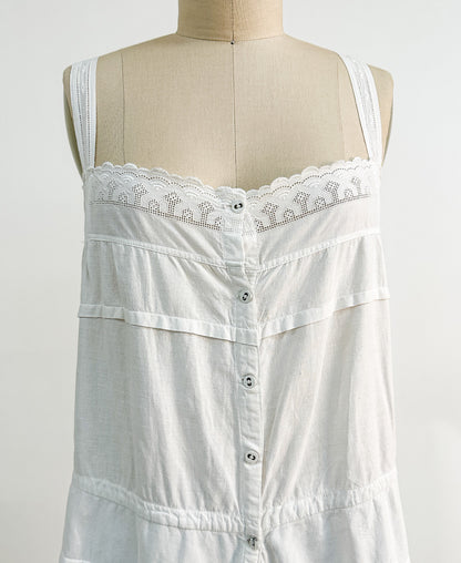 Antique White Cotton Romper with Anglaise Trim / Fits up to a Bust 38