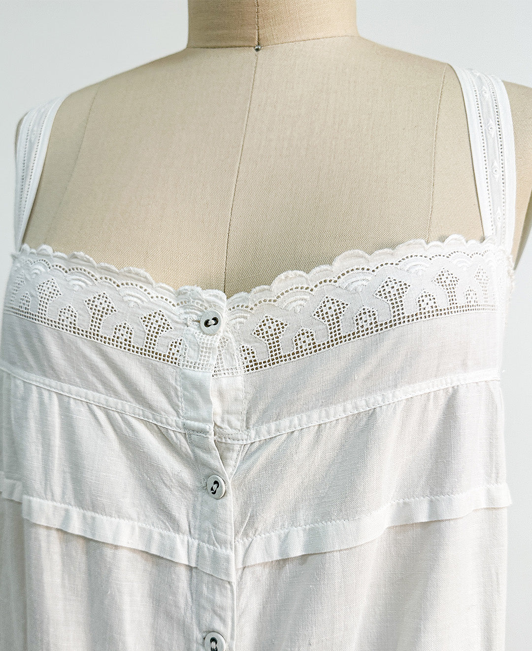 Antique White Cotton Romper with Anglaise Trim / Fits up to a Bust 38