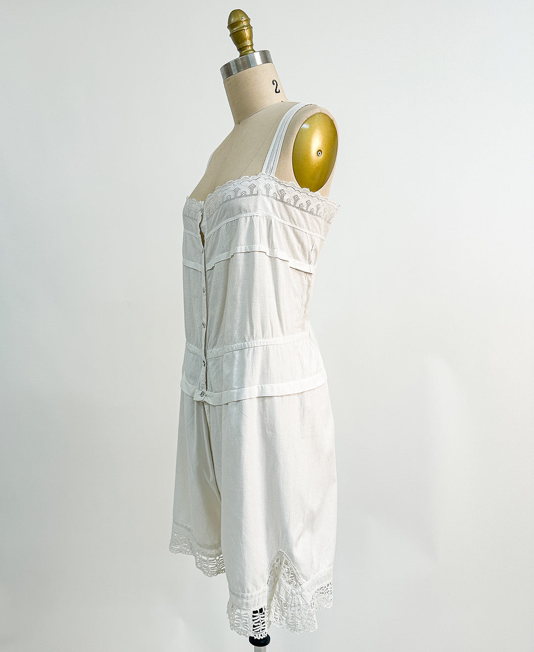 Antique White Cotton Romper with Anglaise Trim / Fits up to a Bust 38