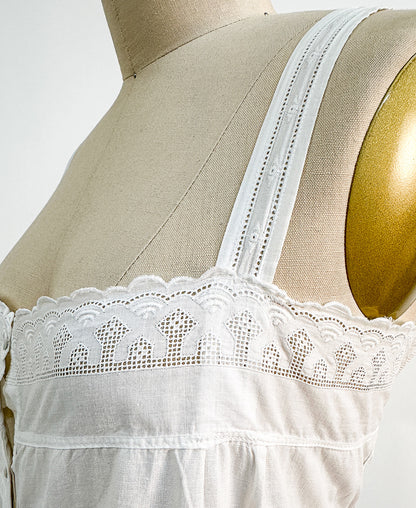 Antique White Cotton Romper with Anglaise Trim / Fits up to a Bust 38