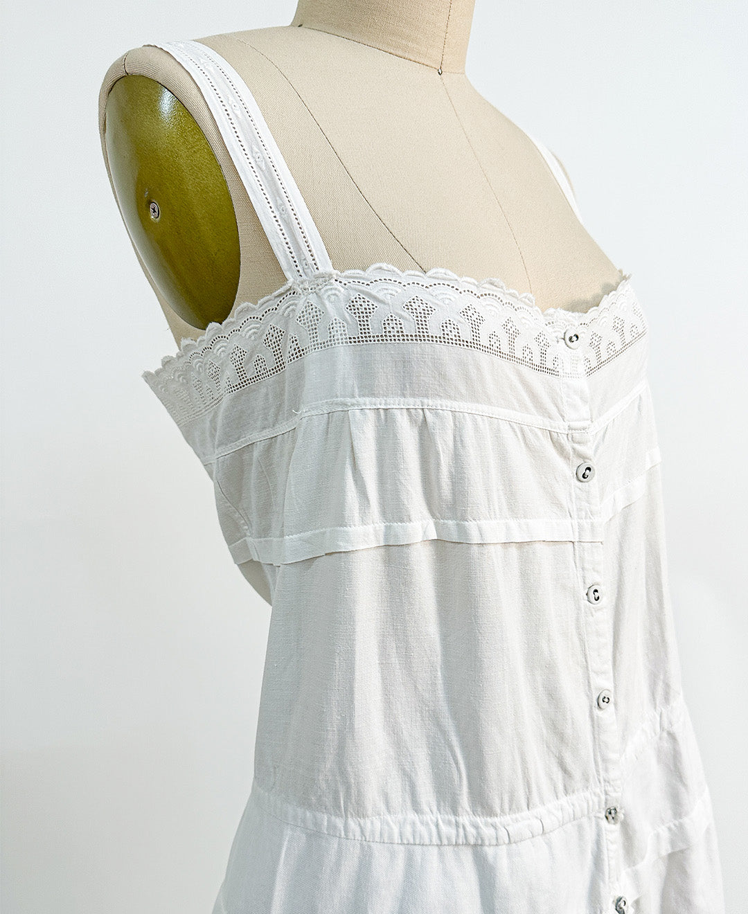 Antique White Cotton Romper with Anglaise Trim / Fits up to a Bust 38
