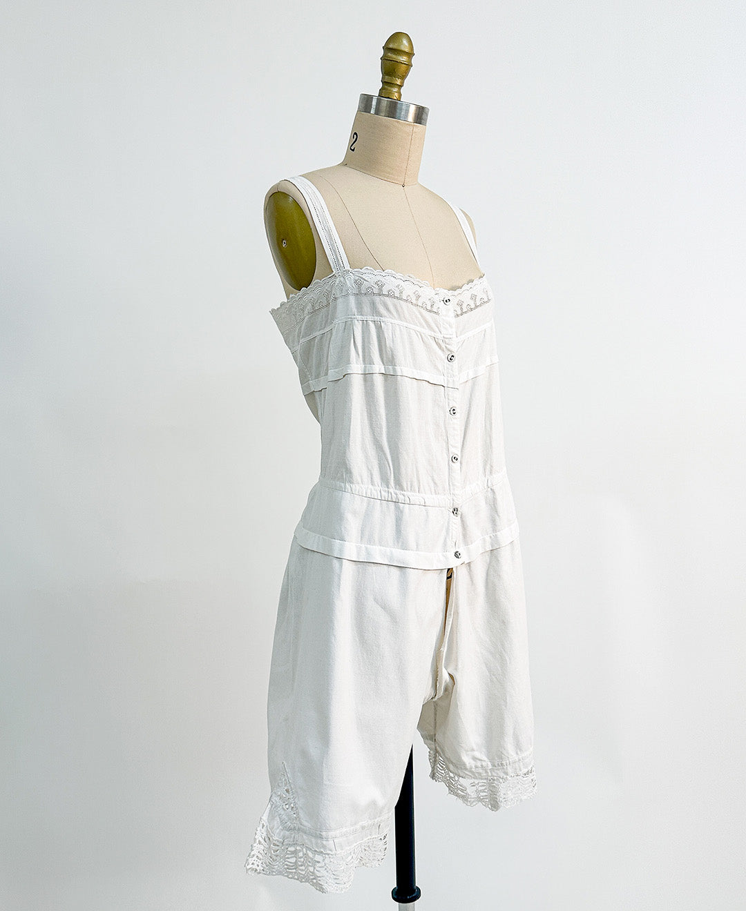 Antique White Cotton Romper with Anglaise Trim / Fits up to a Bust 38
