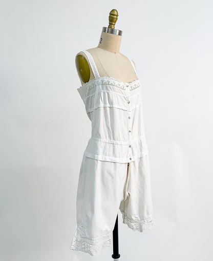 Antique White Cotton Romper with Anglaise Trim / Fits up to a Bust 38