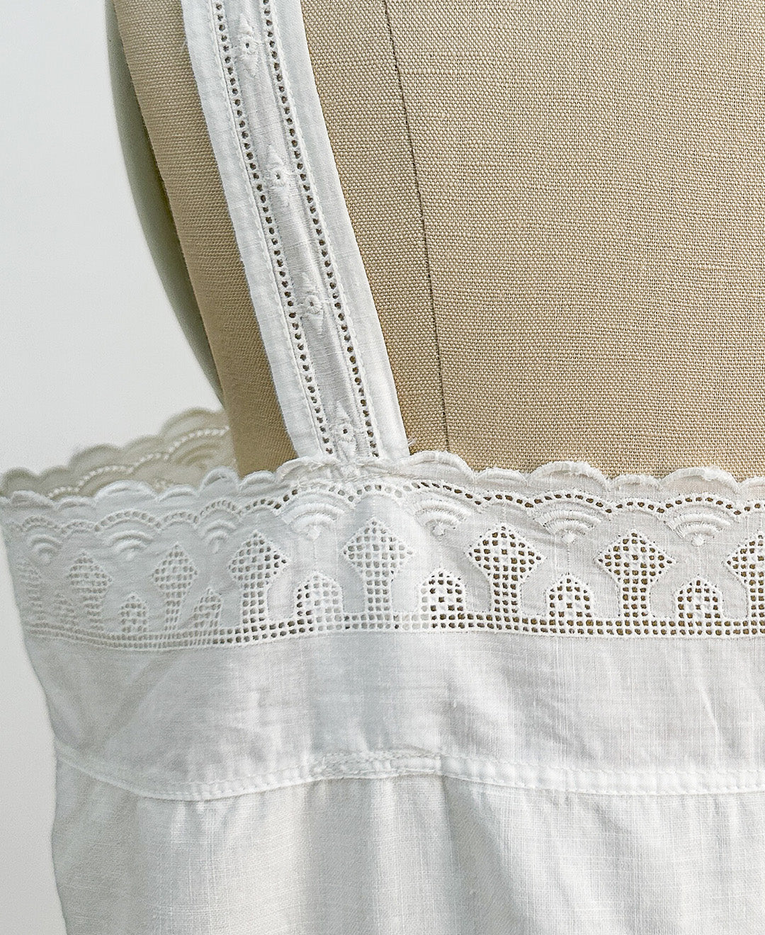 Antique White Cotton Romper with Anglaise Trim / Fits up to a Bust 38