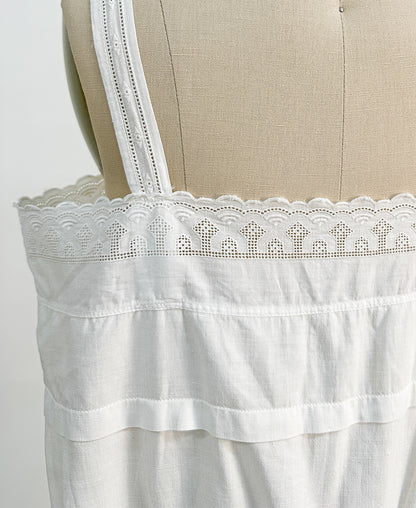 Antique White Cotton Romper with Anglaise Trim / Fits up to a Bust 38