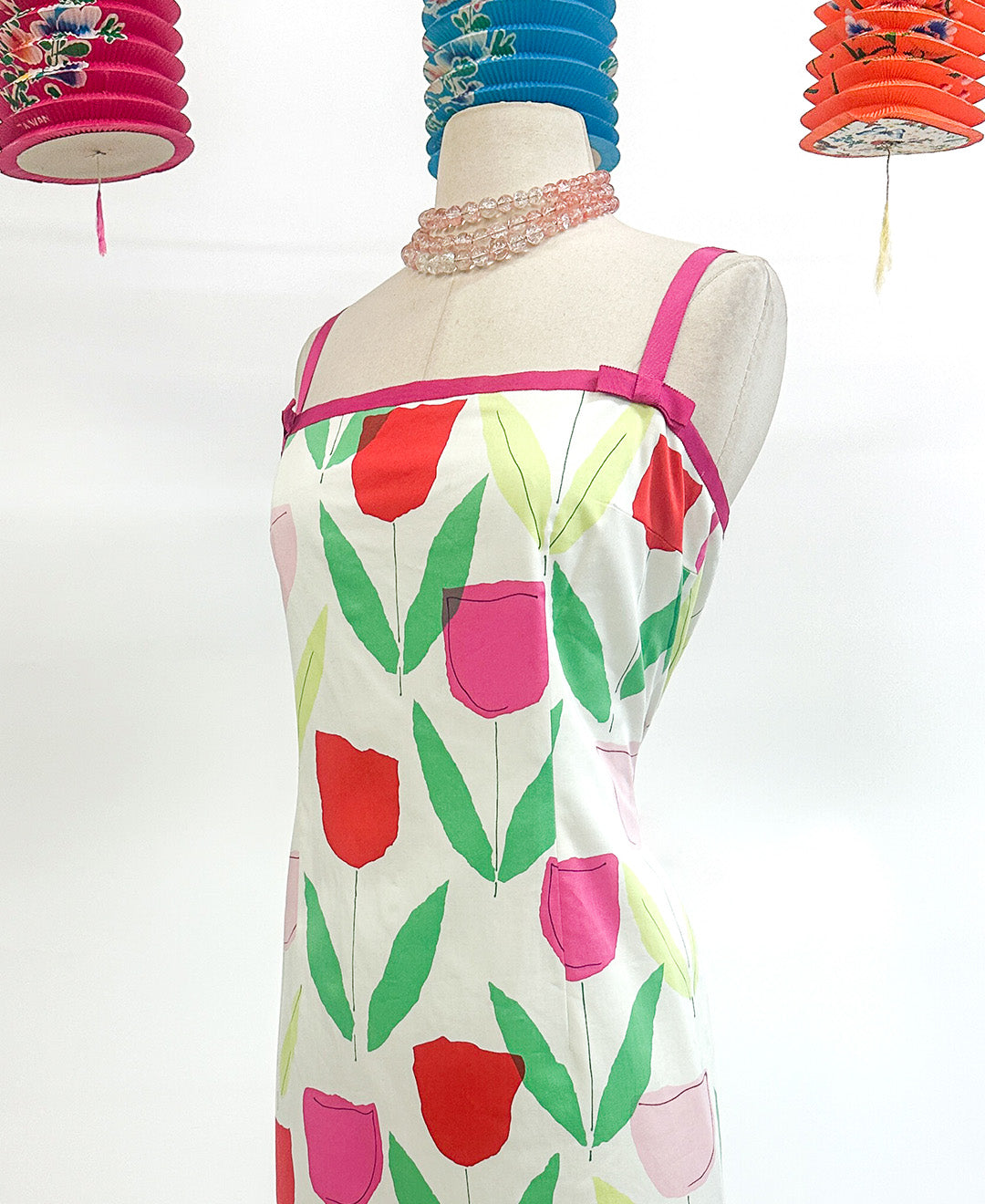 2000s Bright Tulip Cotton Sundress / Waist 34