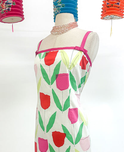 2000s Bright Tulip Cotton Sundress / Waist 34