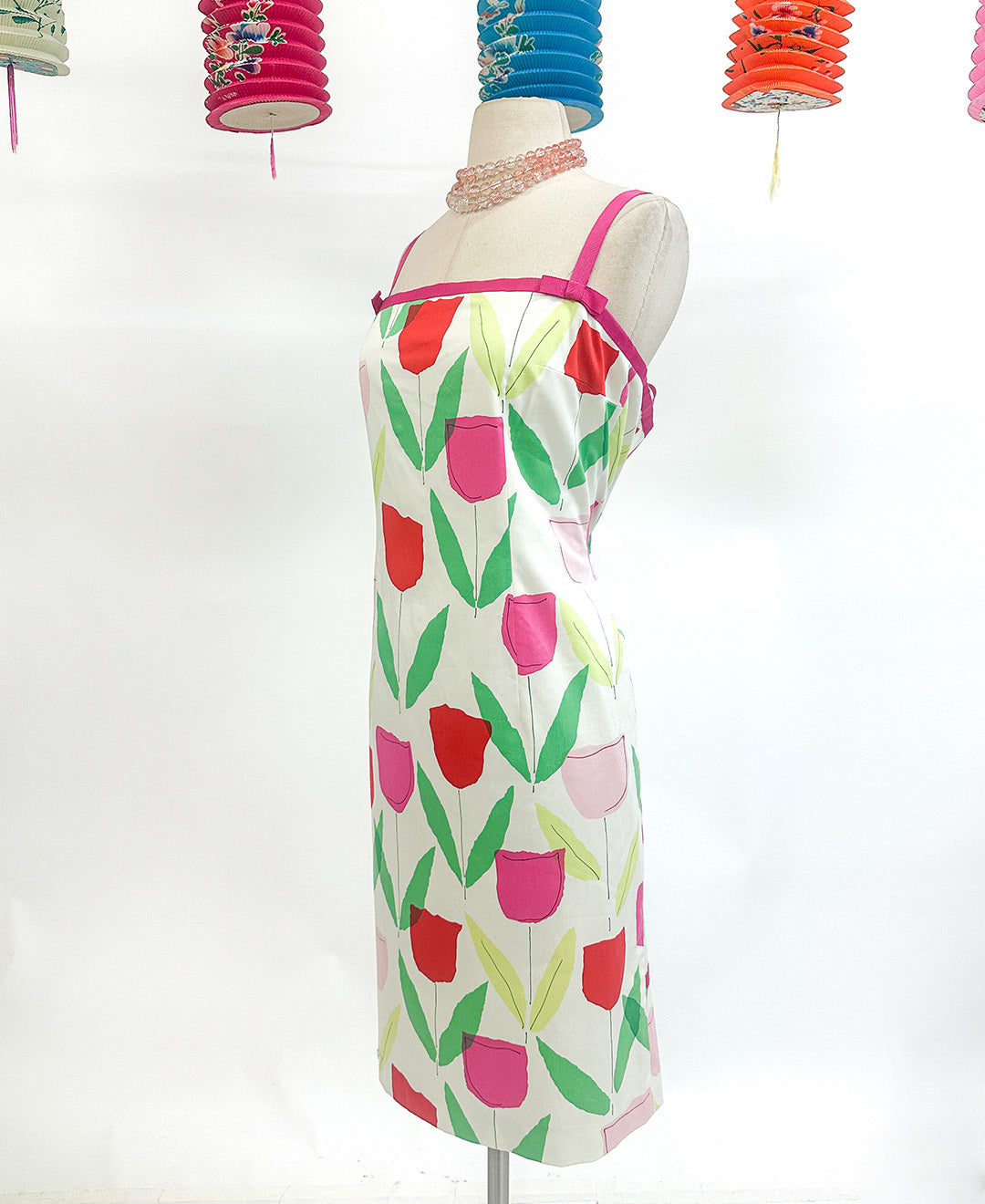 2000s Bright Tulip Cotton Sundress / Waist 34