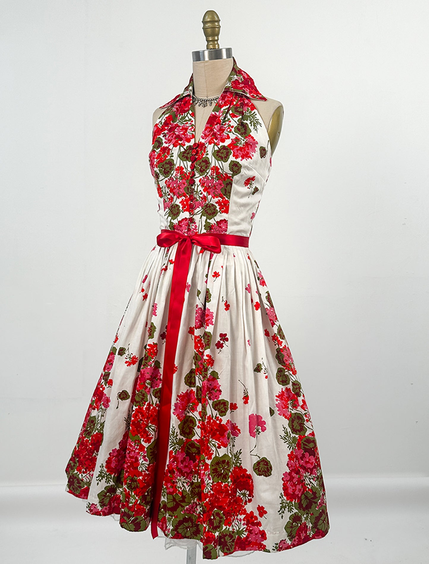 1950s Floral Cotton Halter Dress / Waist 24